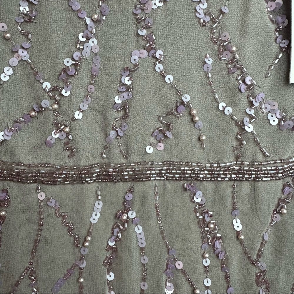 Mac Duggal sequin V-neck, long bishop sleeve trumpet dress Sz 10 - Picture 6 of 14